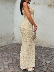 Party Rose Floral Applique Slit Pencil Maxi Dress