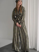 Leopard Print Loose Long Sleeve Trousers Suit