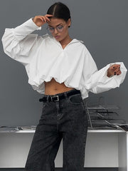 Navel Asymmetric Sleeves Shirt