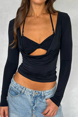 Patchwork Lace Up Cropped Top