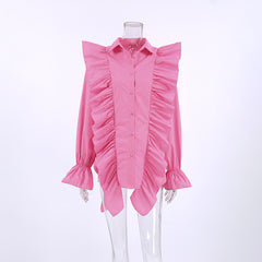 Ruffle Patchwork Turndown Collar Shirt