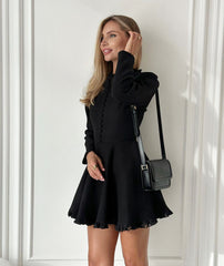 Black Retro Ruffles Mini Dress