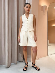 Cotton and Linen Sleeveless Vest Two Piece Suit