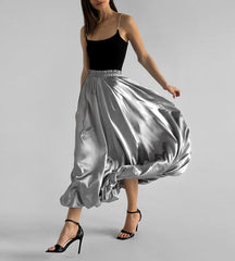 SIlver High Waist Maxi Skirt