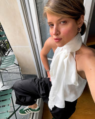 Sleeveless High Collar Halter Neck Lace-Up Chiffon Top