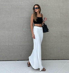 Contrast Color Satin Fishtail Skirt