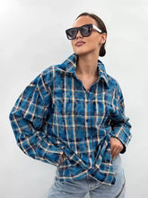 Checked Shirt Collar Pure Cotton Top