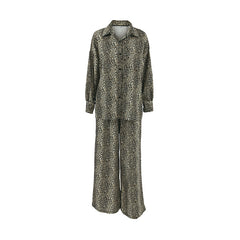 Leopard Print Loose Long Sleeve Trousers Suit