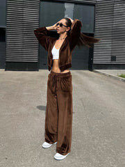 Drawstring Crop Velvet Hoodie & Pants