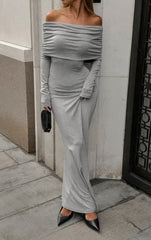 Chest Off-Shoulder Gathered Waist Bodycon Dress