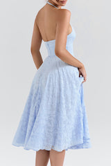 Floral Jacquard Halter Midi Dress