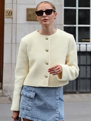 Short O-neck Single Breasted Cropped Coat