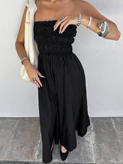 Smocked Backless Tube Midi Dress