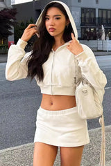 Cropped Hoodie & Mini Skirt Two Piece Set