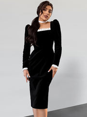 Colorblock Split Hem Long Sleeve Midi Dress