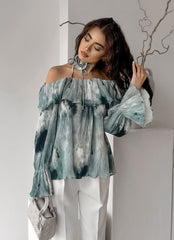 Print Off Shoulder Long Sleeve Top
