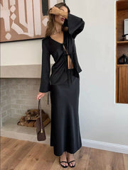 Bell Sleeve Tie Top Fishtail Skirt Set