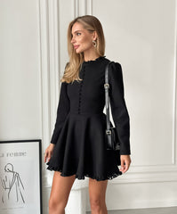 Black Retro Ruffles Mini Dress