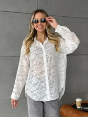 White Slightly Transparent Loose Long-Sleeved Shirt
