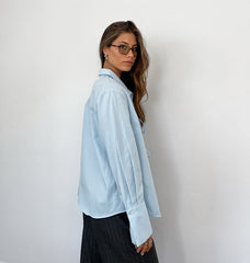 Lapel Long Sleeve Peplum Hem Blouse
