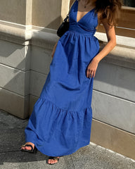 Blue V-Neck Maxi Dress