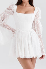 Lace Puff Sleeve Mini Dress