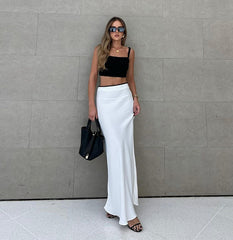 Contrast Color Satin Fishtail Skirt