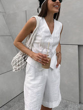 Sleeveless V Neck Vest Shorts Two Piece Set