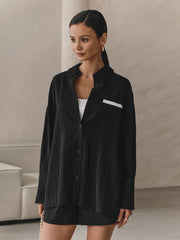 Vintage Collar Shirt & High Waist Shorts Set