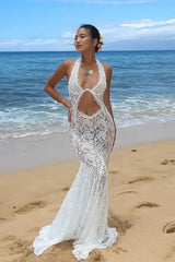 Lace Cutout Bustier Maxi Dress