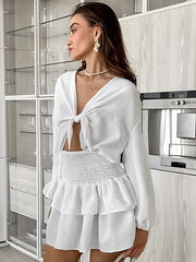 White Resort Style Long Sleeved Skirt With Laces