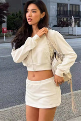 Cropped Hoodie & Mini Skirt Two Piece Set