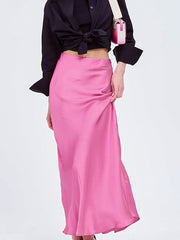 High Waist  Flowing Satin Long Skirts