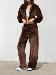 Drawstring Crop Velvet Hoodie & Pants