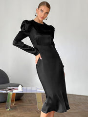 Black Satin Midi Dress