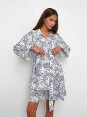 Printed Cardigan Lace-up Long Sleeve Shorts Two-Piece Set