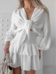 White Resort Style Long Sleeved Skirt With Laces