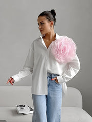 Simple Polo Collar Three Dimensional Floral All Matching Shirt