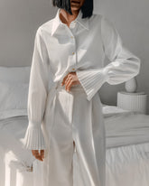 Bell Sleeve White Slim Fit Collared Shirt