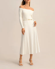 Off The Shoulder Long Sleeved Knitted Dress