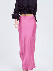 High Waist  Flowing Satin Long Skirts