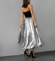 SIlver High Waist Maxi Skirt