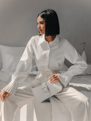 Bell Sleeve White Slim Fit Collared Shirt