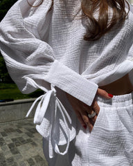 Bubble Wrinkle Shirt Shorts Two-piece Set