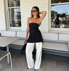 Slit Zipper Strapless Tops