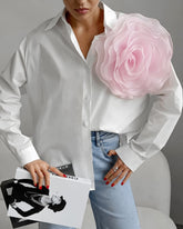 Simple Polo Collar Three Dimensional Floral All Matching Shirt