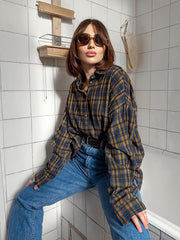 Lapel Long-Sleeved Plaid Shirt