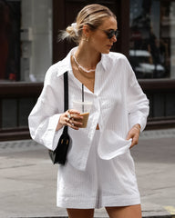 Long-Sleeve Plain Shirt + Elastic Waist Shorts