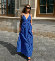 Blue V-Neck Maxi Dress
