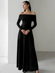 Knitted Off-neck Slim Fit High Waist Pullover Dress